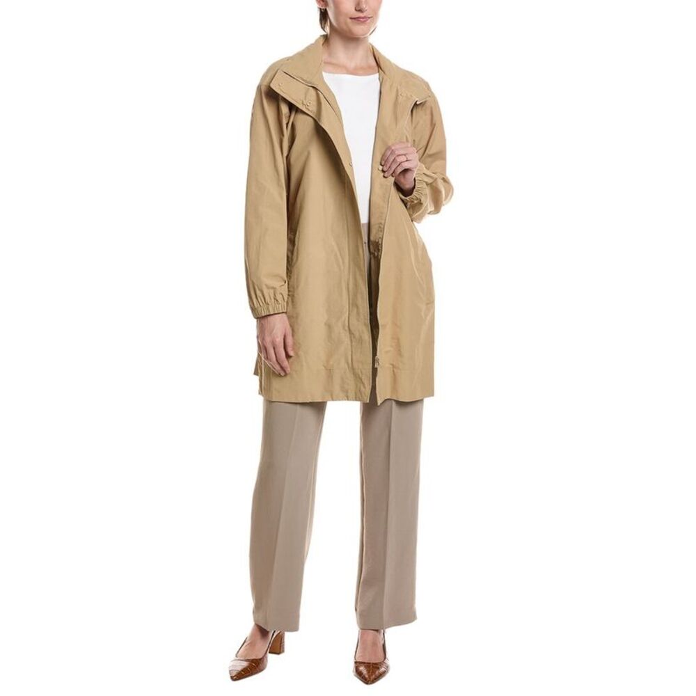 Eileen Fisher Womens  Stand Collar Long Coat, Brown